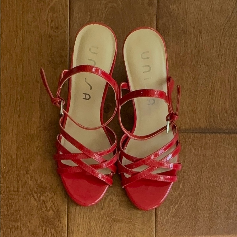 Unisa Red Strappy Sandals with Glossy Finish